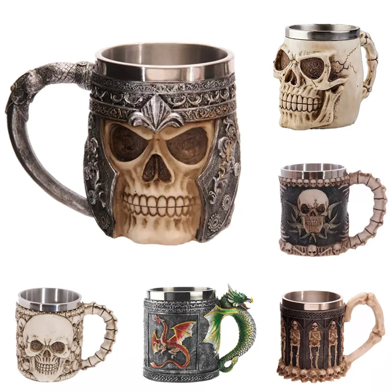 Coller персонализированные двойные стенки из нержавеющей стали 3D череп чашка кофе