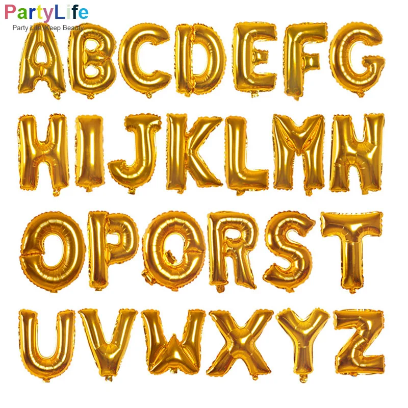 16-дюймовая Золотая алюминиевая фольга шарик в форме букв для свадьбы праздника и