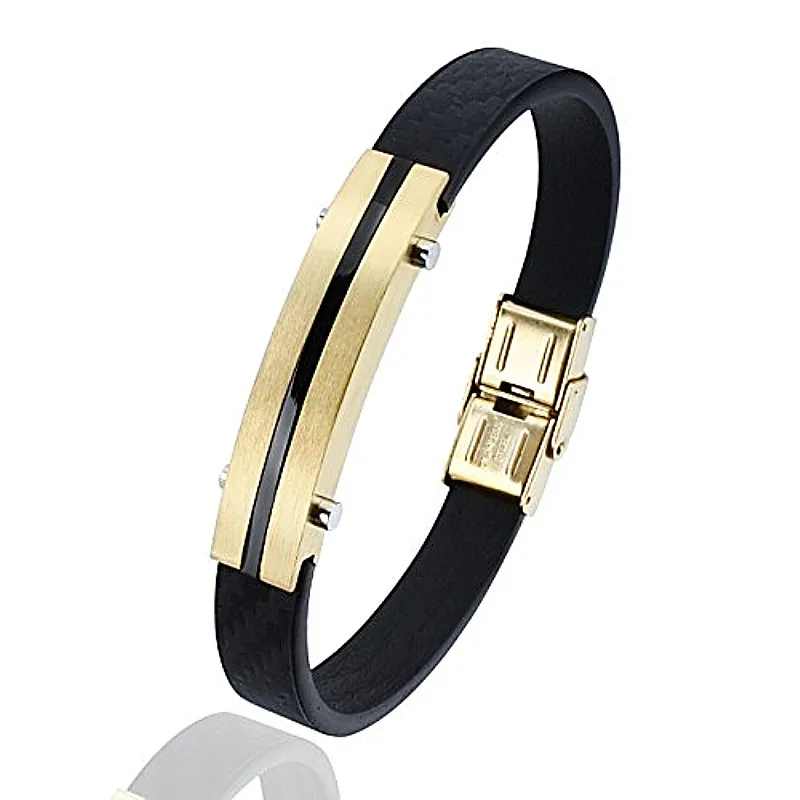 

HAWSON Hot Selling Unisex Leather Bracelet Black Polished Matched Brushed Gold Stainless Steel Chain Best Jewelry Accessories