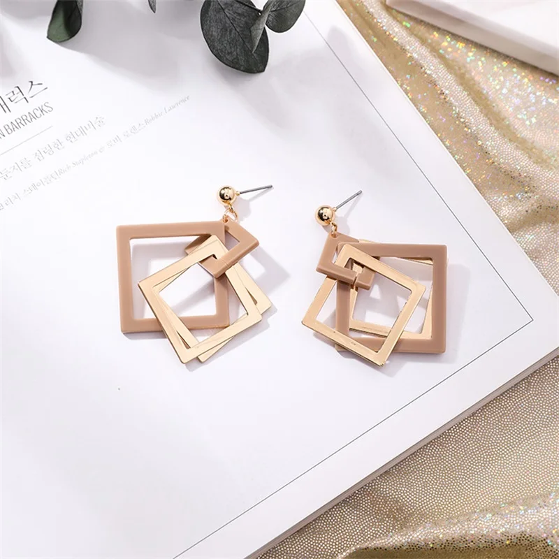 2019 модные новые полые Геометрические Квадратные акриловые серьги корейские