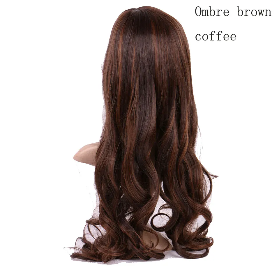 brown coffee S-noilite длинные парики с челкой для женщин прямые вьющиеся Glueless парик синтетические парики Боб Прическа - Цвет: brown coffee