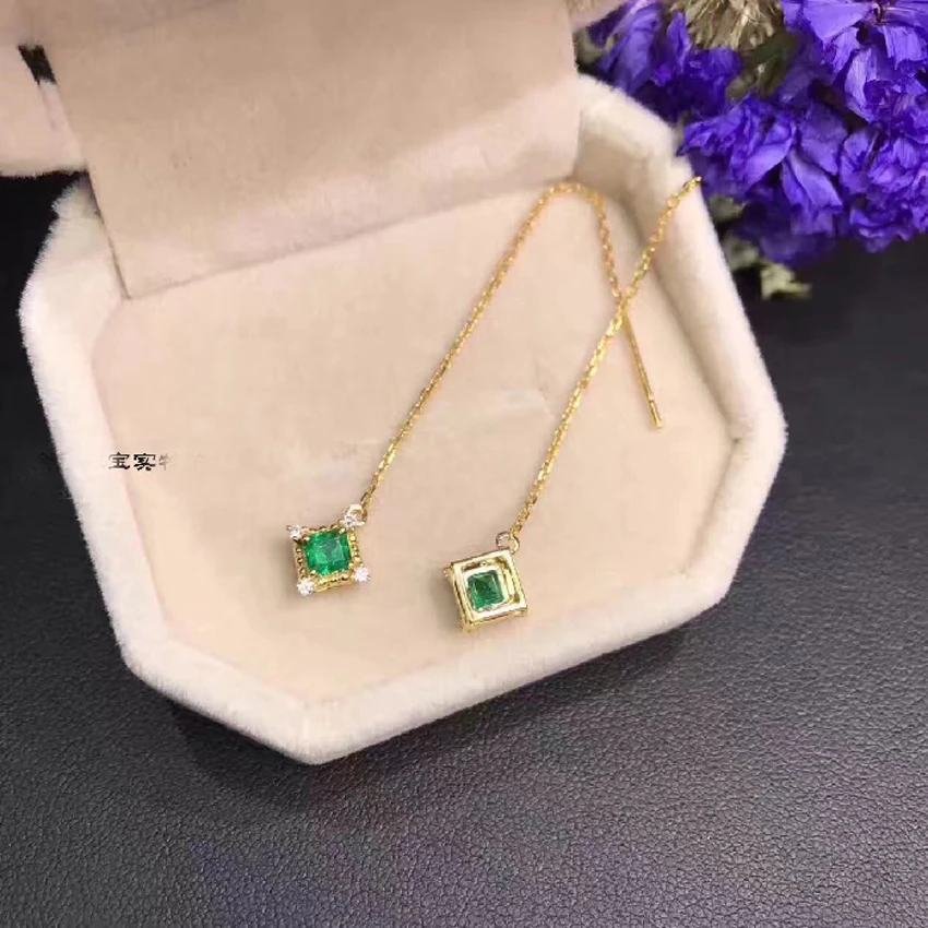 Серьги женские из серебра с натуральным изумрудом|Серьги-подвески| |