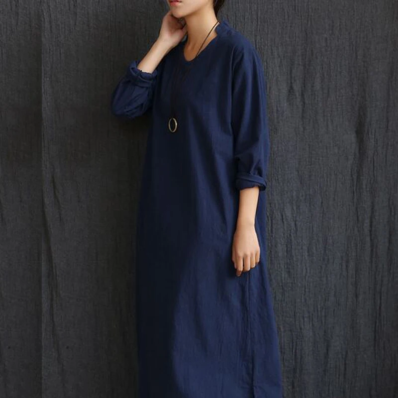 Женское льняное платье макси с V образным вырезом и длинным рукавом|dress clip|dress