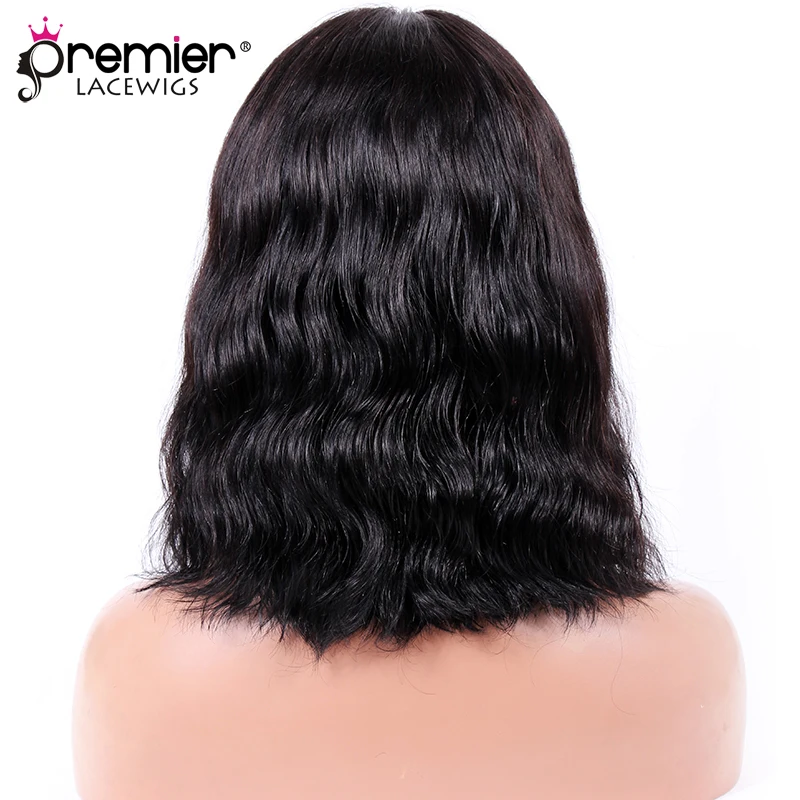 PREMIER Lace Front Wigs Short Wavy Bob Black Choppy Style Middle Part Indian Remy Human Hair [CLFW-55] | Шиньоны и парики