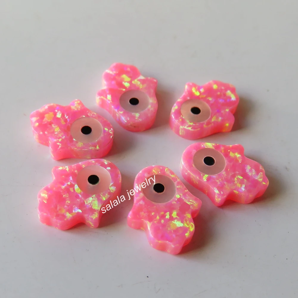 

50pcs/lot 9x11mm OP42 Pink Evil Eye Opal Synthetic Hand & Hamsa Turkey Evil Eye Hamsa Opal for Necklace