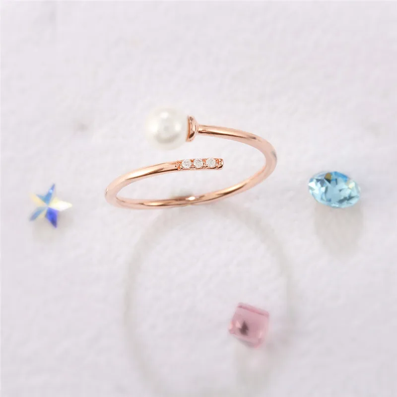 ROXI Fashion Bague регулируемые Открытые Кольца для женщин розовое золото обручальное кольцо очаровательные ювелирные изделия кольца с искусственным жемчугом anillos mujer