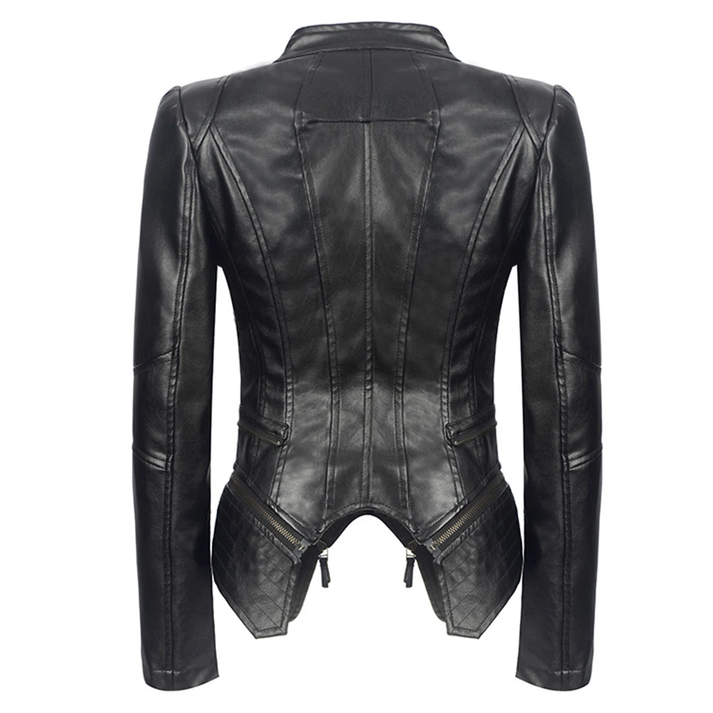 Женская Весенняя куртка из искусственной кожи черная модная мотоциклетная Goth 2020