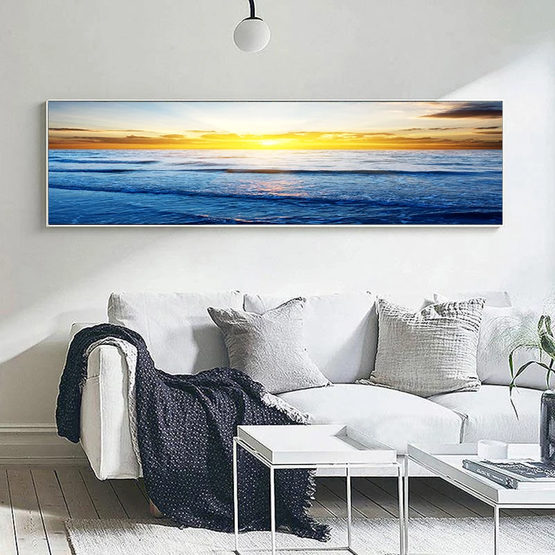 Blue Sea Sunset Painting Beach Landscape Modern Nature picture Canvas art Print for Wall Living Room Bedroom Home Decor No Frame | Дом и сад