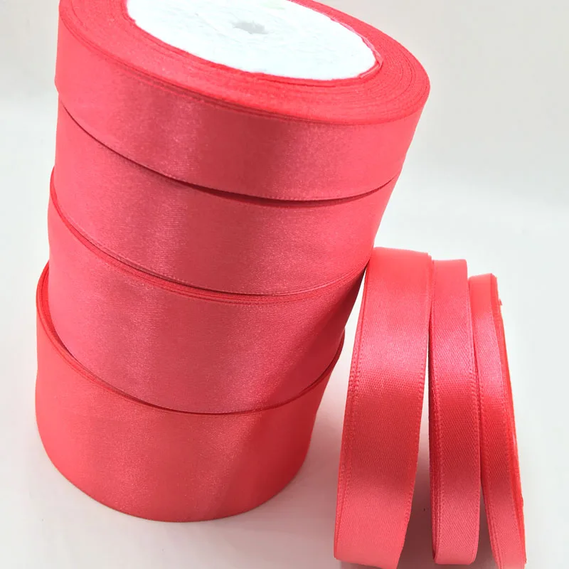 6mm 10mm 15mm 20mm 25mm 40mm 50mm(1Roll 25yds)W-red Silk Satin Ribbon Wedding Party Decoration Invitation Card Gift Packing 90