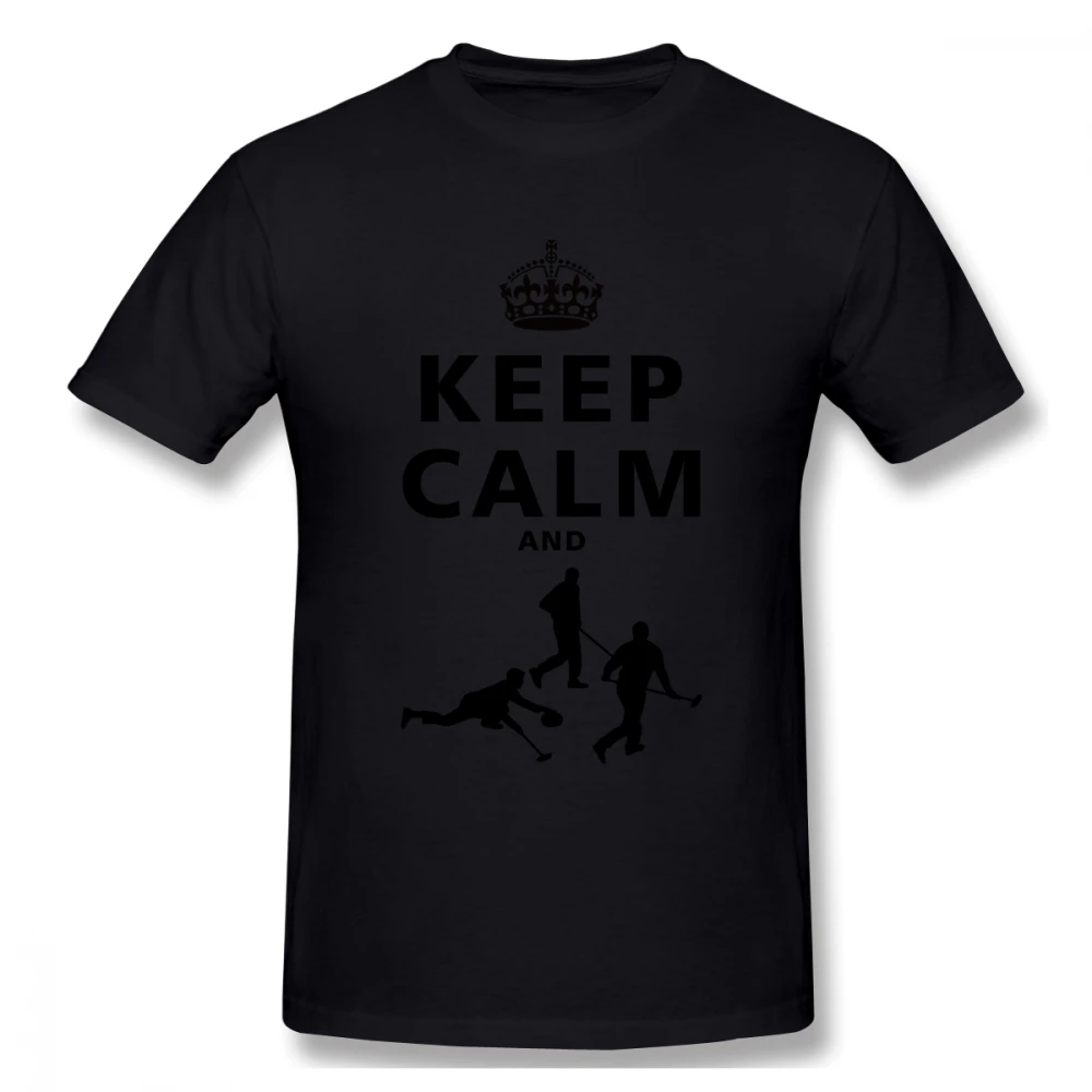 Keep Calm Play Curling Men's Short Sleeve T Shirt Handmade Classic Tee for man | Мужская одежда