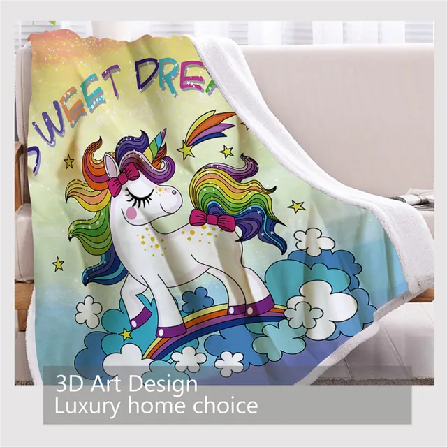BlessLiving Unicorn Kids Blanket Cute Magical Unicorn Sherpa Fleece Blanket Rainbow Bed Couch manta Teen Girl Purple Bedding 3