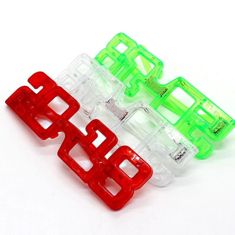 

6PCS/LOT New Number 2018 Shaped Blinking LED Eye Glasses Light Up Flashing Party Toys Adult Child Glow Christmas New Year Gifts