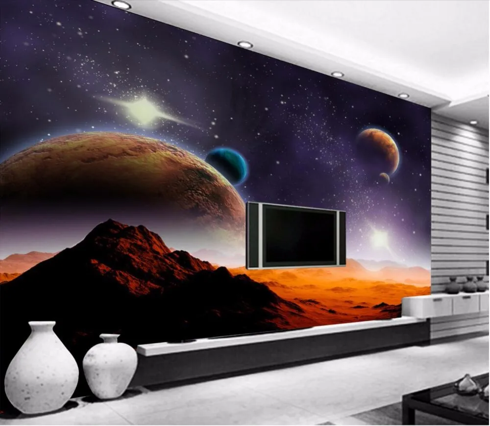 3d фотообои beibehang современное пространство планеты Луны звезды Мар простой фон