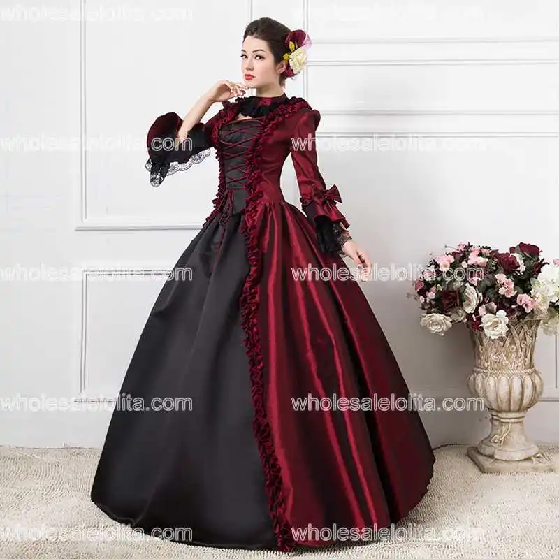 18-го Века Горячая Продажа Бургундия и Черный Пром Платье Dress Красный Belle