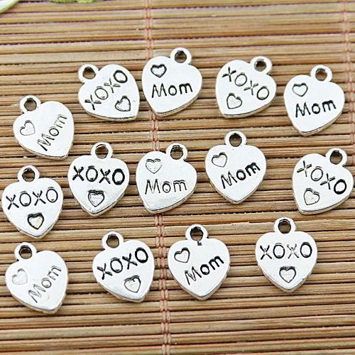 

72pcs tibetan silver tone MOM love heart charms EF1786