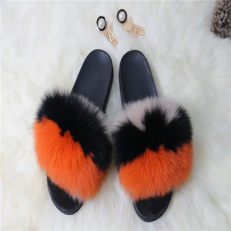 Горячая Летняя женская меховая шлёпанцы Настоящий Лисий Мех дизайнерские