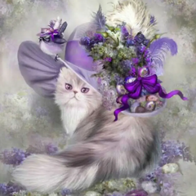 Фото GLymg рукоделие Diy Алмазная картина вышивка крестиком Фиолетовый кот животные