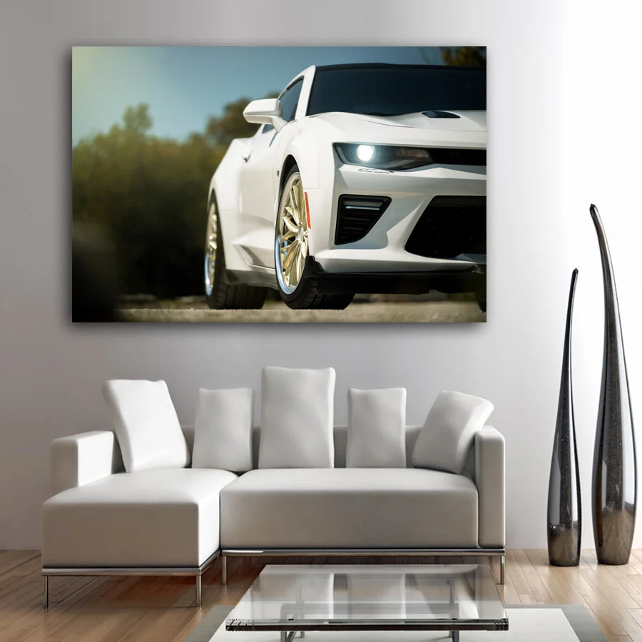 Muscle Car White Camaro Poster Modern Wall Art Picture Canvas Print For Home Room Decor | Дом и сад