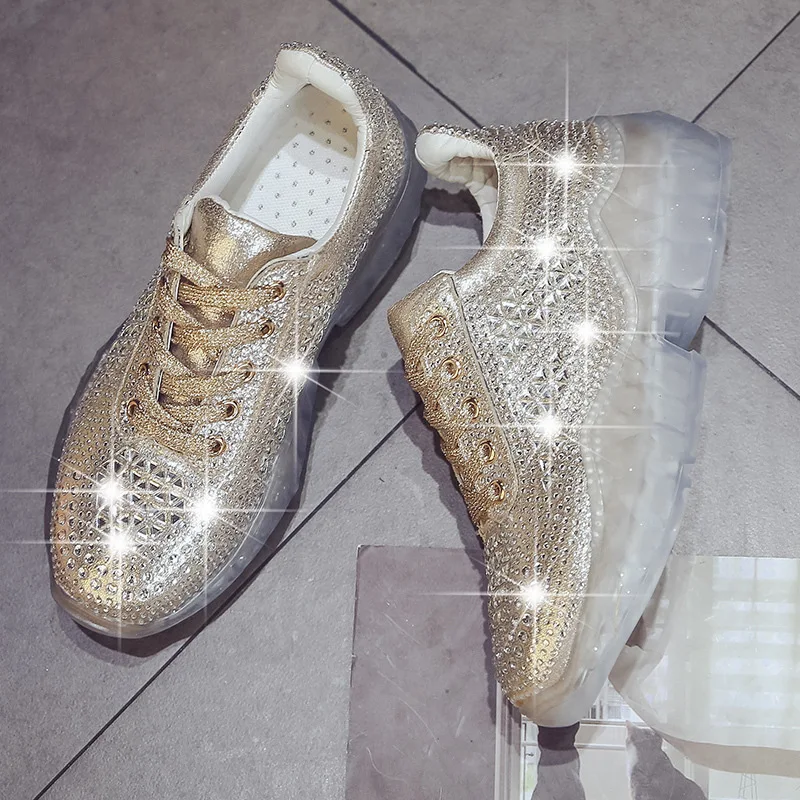 

New Women's Shoes, Water Diamond Crystal Thick-soled Mesh Shoes, Leisure Flat-soled Single-soled Muffin Shoes sneakers women