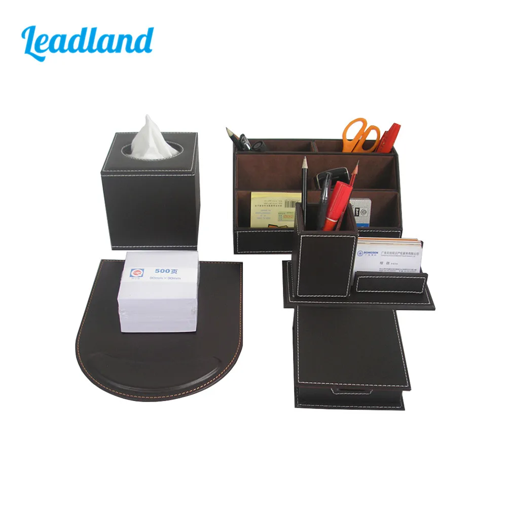 Office Desk Stationery Organizer Set Pencil Storage Box Mouse Pad Note Paper Memo Box Business Card Holder Tissue Case Cover