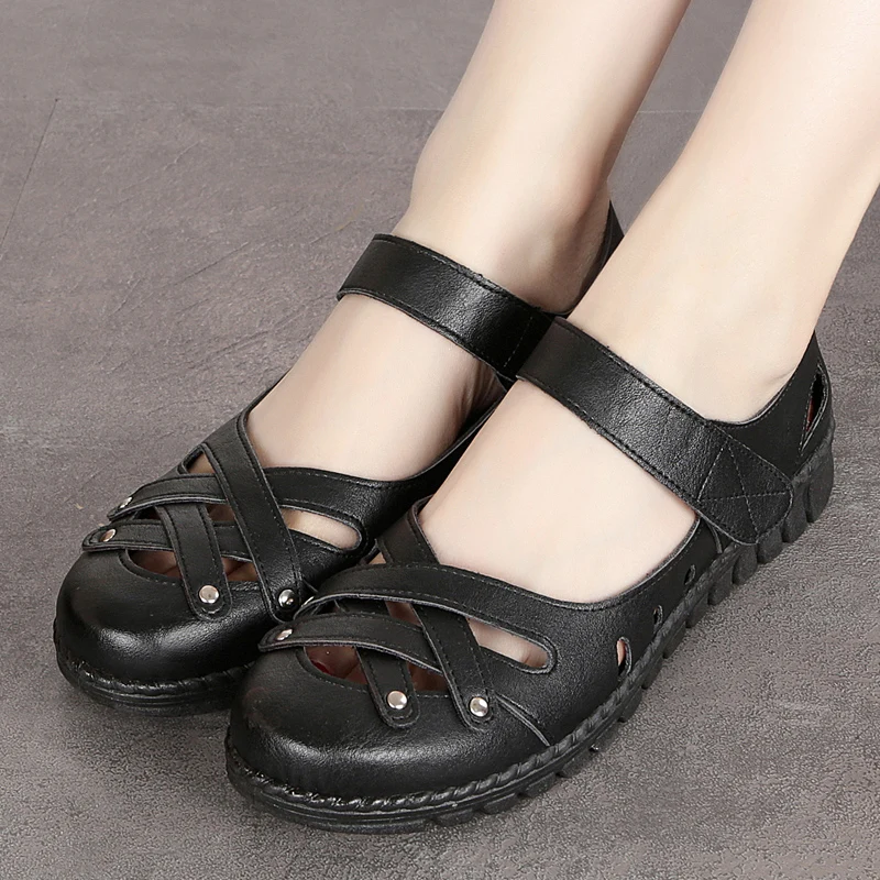 Женские босоножки из натуральной кожи на плоской подошве|Боссоножки и сандалии| |