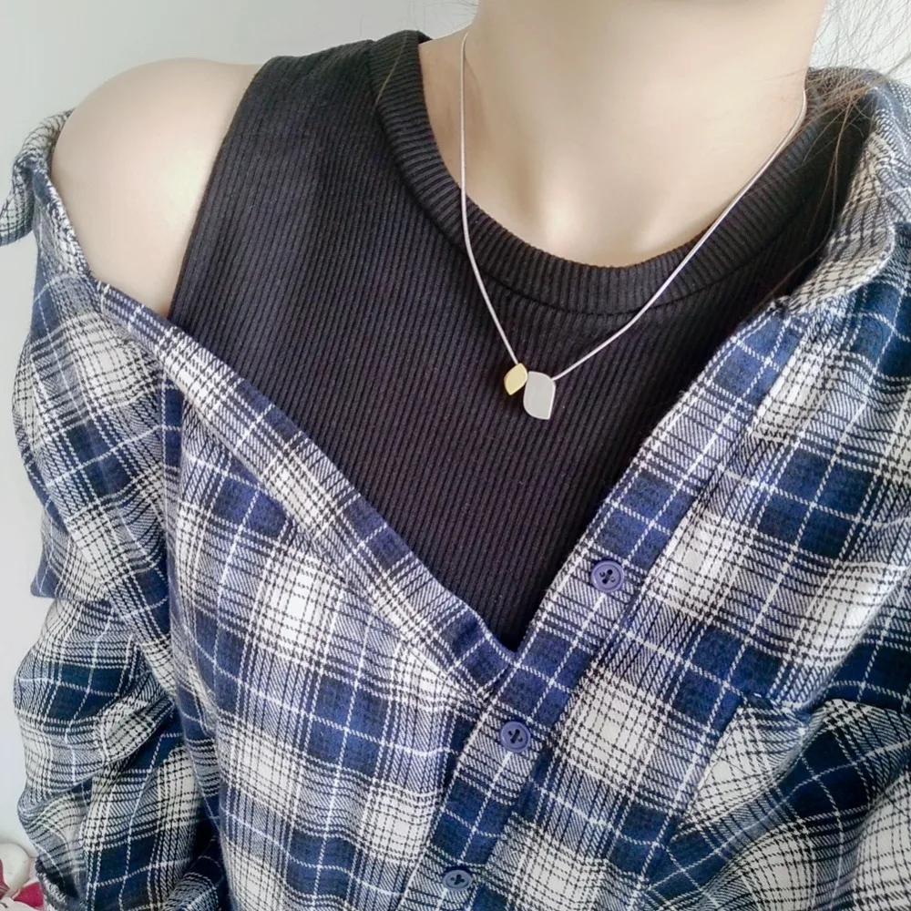 

New Women 100 % Pure Titanium Square Gold & Silver Color Combination Pendant Necklace Female Jewelry Party Wedding Gift
