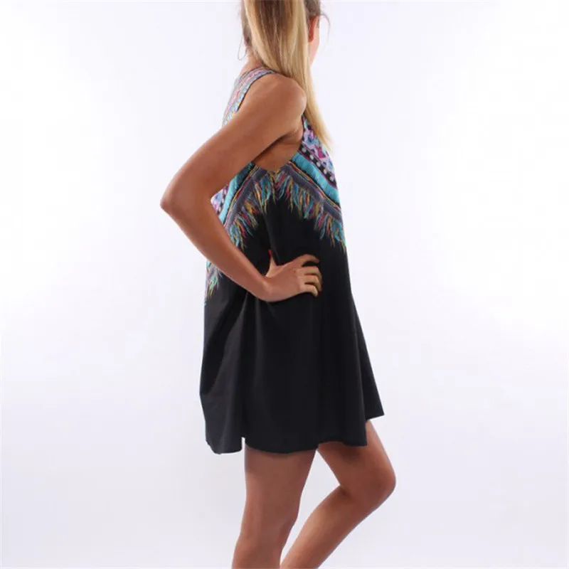 Мини-платье женское летнее с цветочным принтом без рукавов | Женская одежда