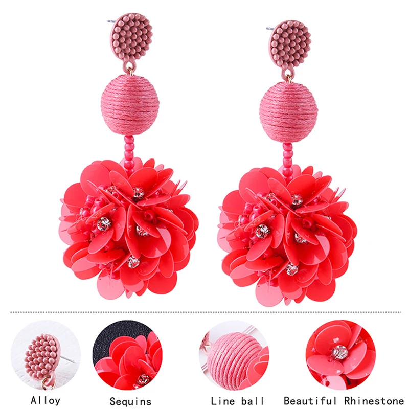 Meidi богемные висячие серьги с красным цветком для женщин блестками цветок