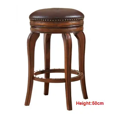 H50CM Cherry color Европейский Стиль Барный стул кожаный барный стул Европейский твердый деревянный барный стул высокий поворотный стул - Цвет: H50CM Cherry color