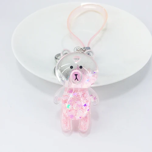 lovely Cartoon Transparent Bear Keychain pendant quicksan deffect liquid little stars accessories kids toys Bag Car pendant - Цвет: Light pink