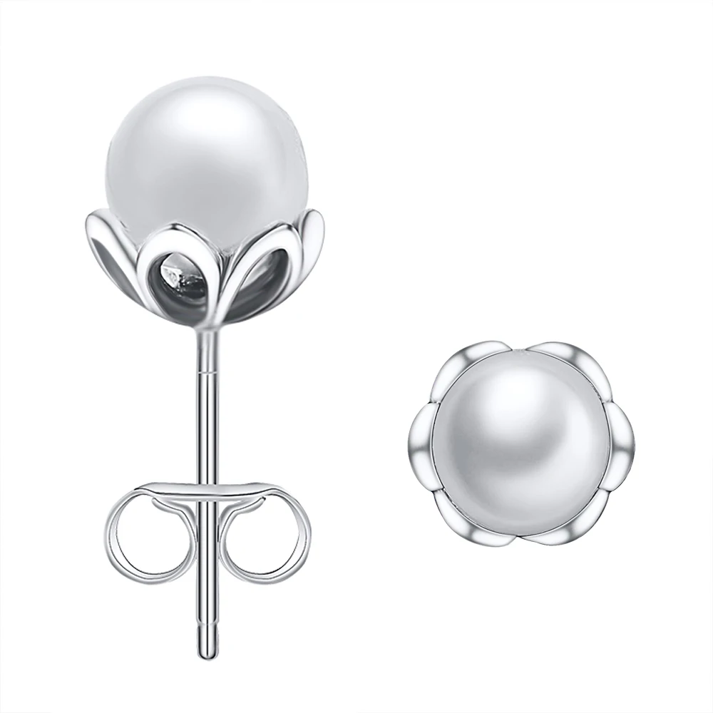 WYBEADS 100% 925 Sterling Silver White Pearl Stud Earrings For Women Female Elegance Fashion Earring Original Jewelry Making | Украшения и