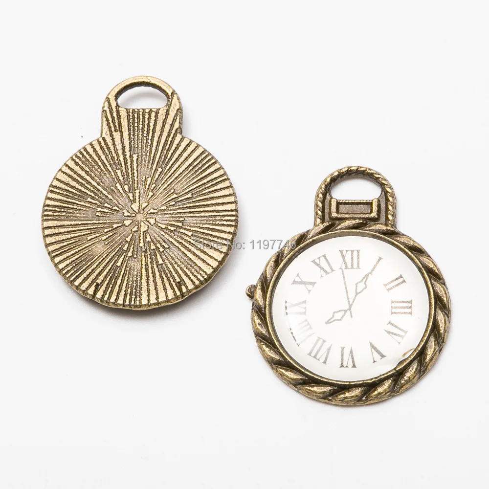 Винтажные из металлического сплава часы стимпанк брелок сигнализации бронзового золотого серебряного цвета круглое очарование для изготовления ювелирных изделий Выводы DIY Цепочки и ожерелья