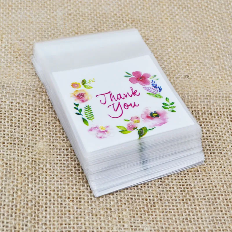 

50/100Pcs Plastic Bags Thank you Cookie Candy Bag Self-Adhesive For Wedding Birthday Party Gift Bag Biscuit Baking Packaging Bag