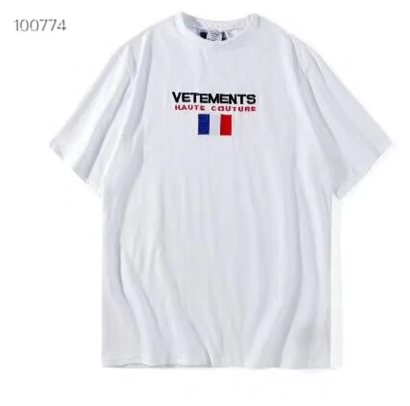 Мужская футболка Vetements с вышивкой и флагом Франции 1:1 высокое качество коротким