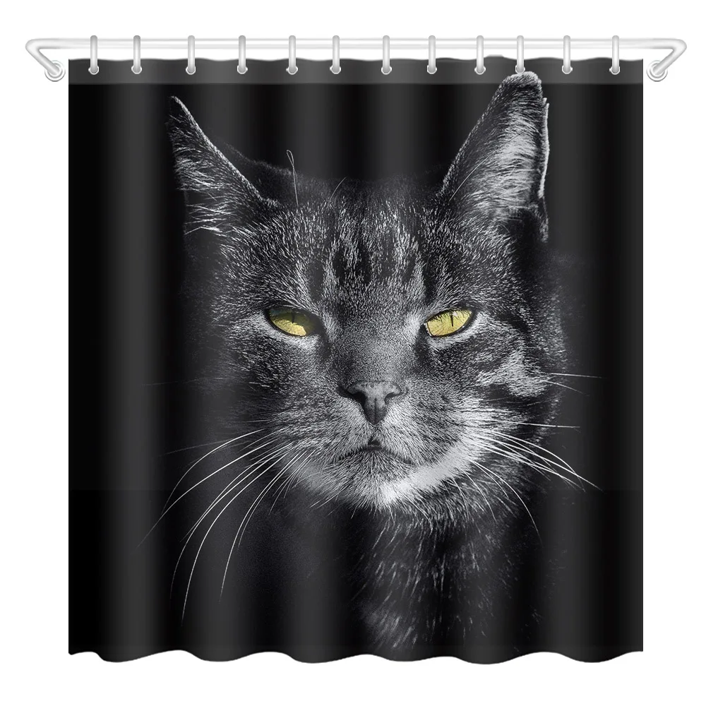 

Прохладный Кот занавеска для душа животное ванная комната черный водонепроницаемый плесени стойкие очень длинные моющиеся полиэстер ткан...
