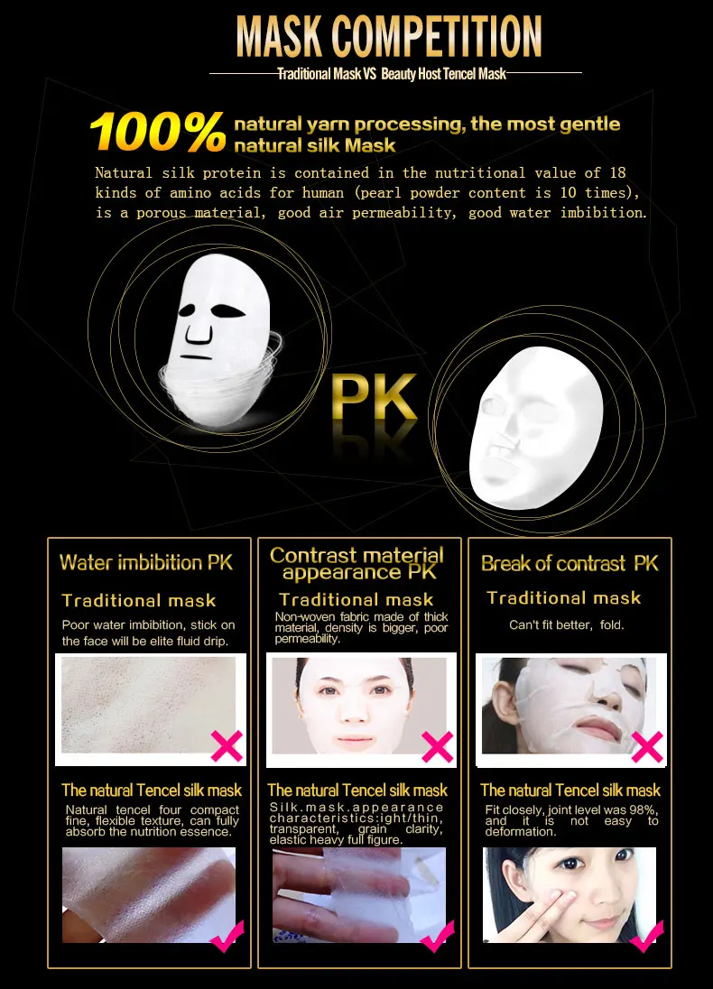 Korea Popular 24K Gold Brightening and Whitening Face Mask Skin Care Anti-aging Radiance Silk Face Mask