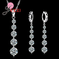 fashion 925 sterling silver luxury cz crystal long tassel drop necklace earrings set elegant women wedding jewelry sets