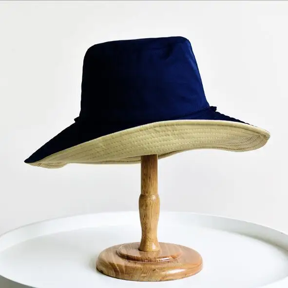 Navy-Beige Женская шляпа женская летняя Новая тканевая Кепка Складная двухсторонняя Рыбацкая Корейская версия сплошной цвет шляпа от солнца Женская кепка - Цвет: Navy-Beige