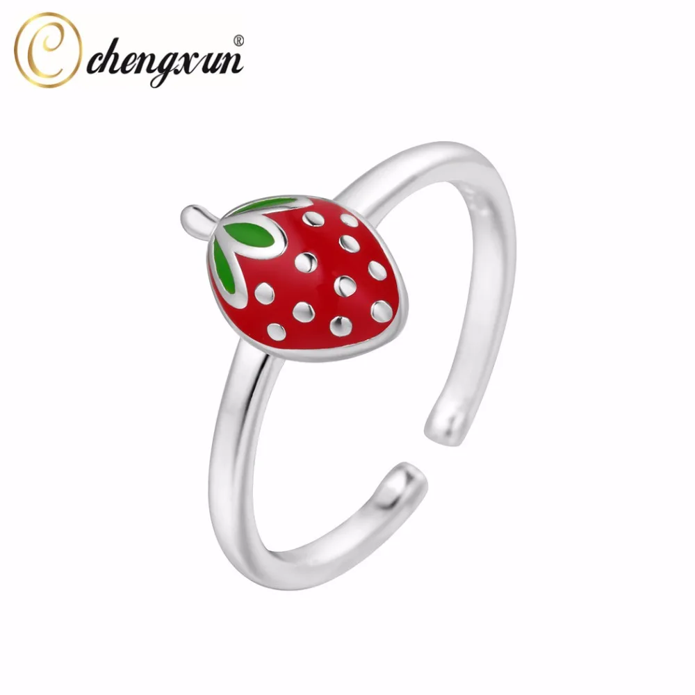 CHENGXUN/милые детские кольца для девочек красные с клубникой и фруктами открытые