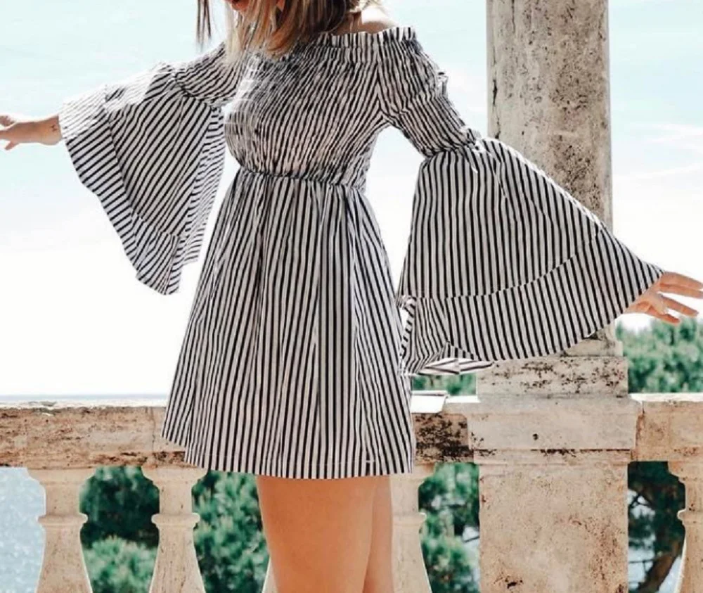 Женское винтажное платье в полоску свободное вечернее праздничное с