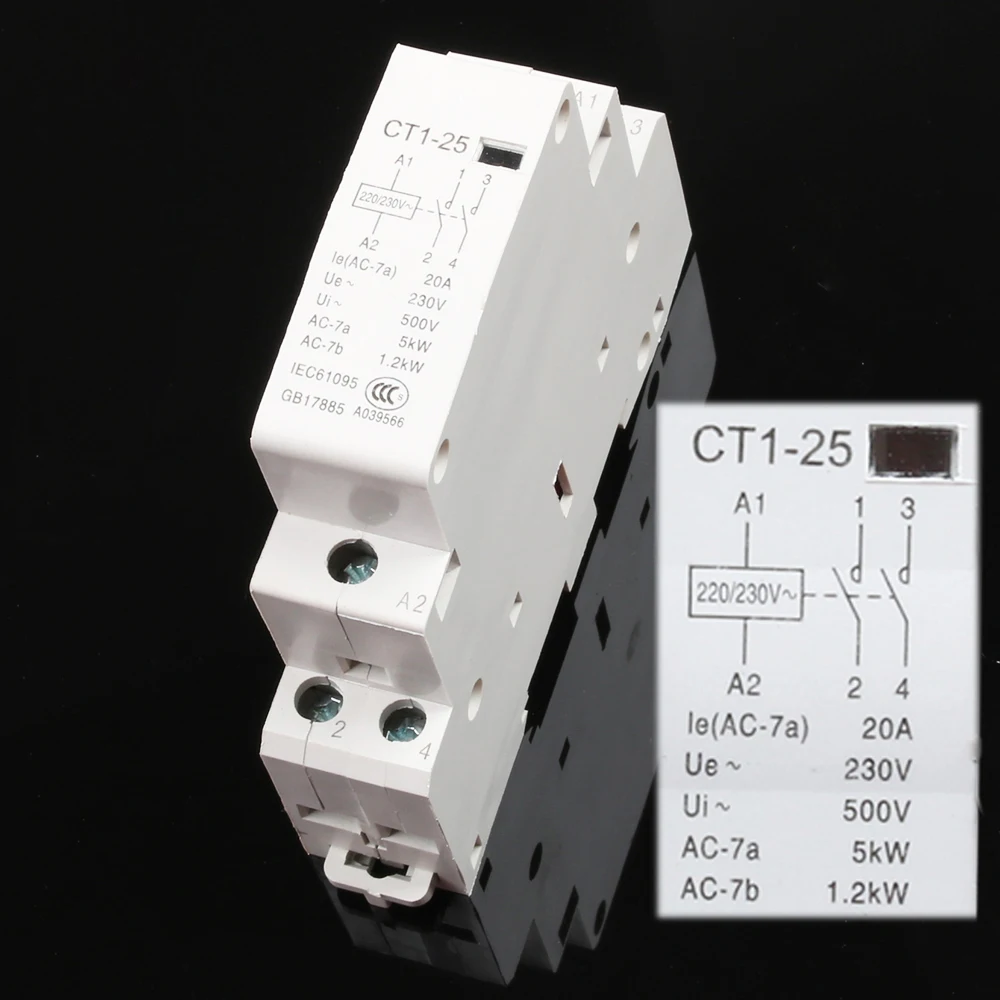 Auxiliar de partida kohtaktop CT1 CT1-25 Американская классификация проводов 2р 16A 25A 20A 230v 50or60HZ Din rail AC контактор для дома