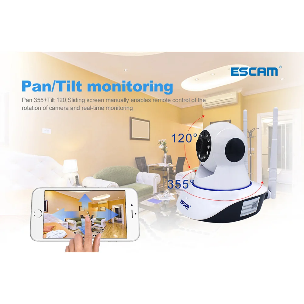 ESCAM G01 IP Network Camera Remote Viewing Move Detection Night Vision 1080P PTZ Support ONVIF Max Up to 128GB Video Monitor