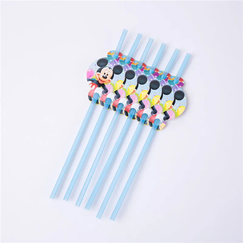 Straw 6 pcs Минни Микки Маус одноразовая посуда набор бумажная тарелка салфетки чашка баннер для вечеринки в честь Дня Рождения украшения дети мальчик вечерние принадлежности - Цвет: Straw 6 pcs