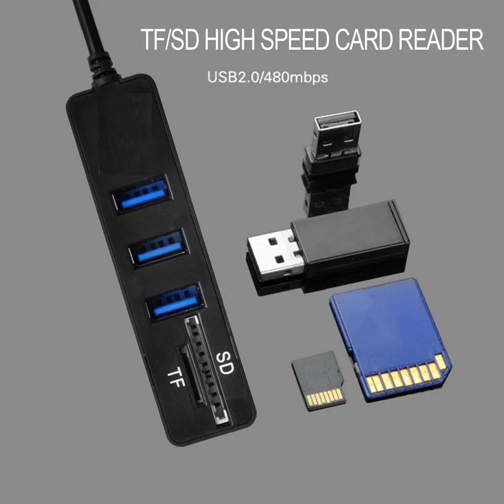 Черный USB концентратор комбо 3 порта Высокоскоростной 2 0 сплиттер в 1 SD/TF кард