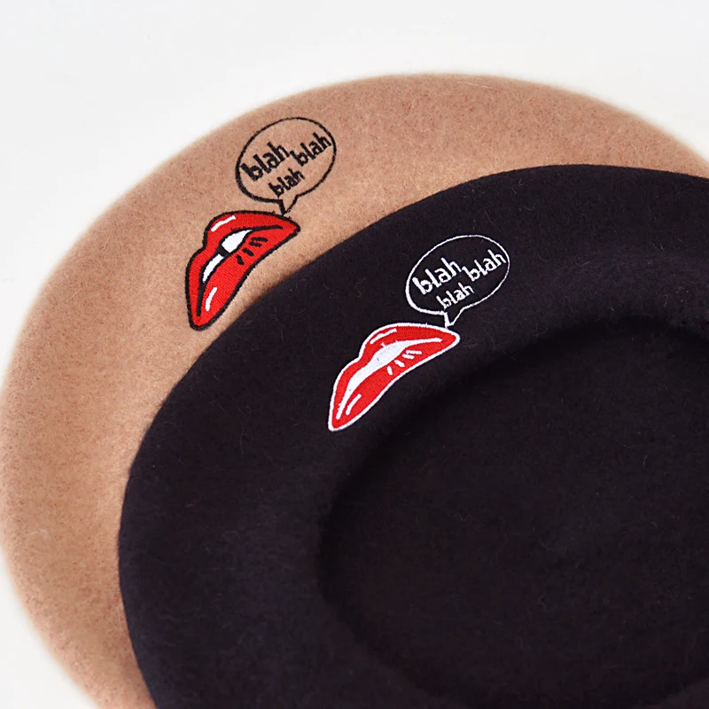 Модные женские Зимние береты из 100% шерсти шапки сексуальные красные шляпы с