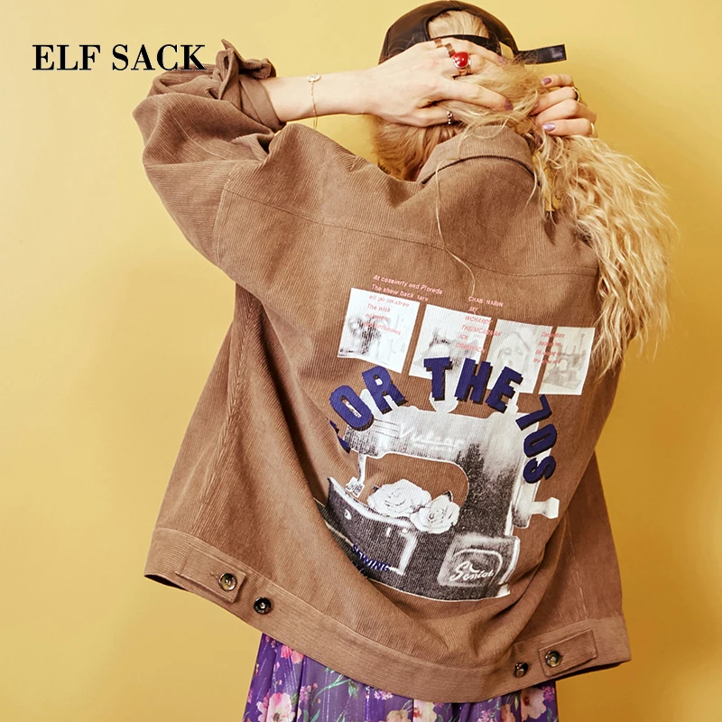 ELFSACK Осенние новые женские пальто хлопковые повседневные однотонные куртки с