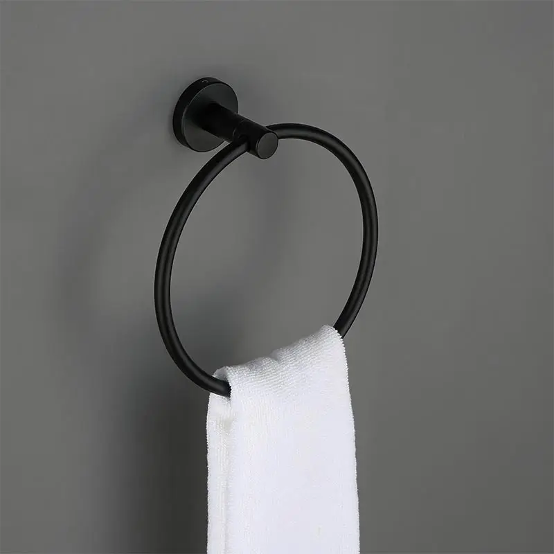 1Pc Towel Rings SMESITELI 304 нержавеющая сталь набор аксессуаров для ванной черный крючок для халата держатель для полотенец барная полка держатель для бумаги набор аксессуаров для ванной комнаты - Цвет: 1Pc Towel Rings