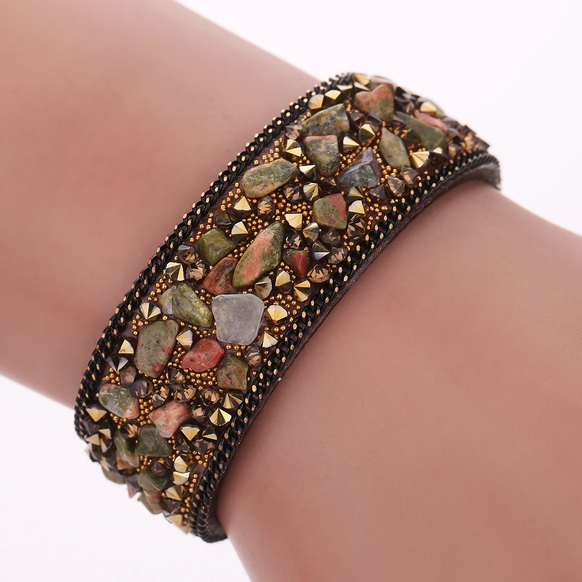 Pulseras mujer moda Модный женский кожаный браслет с камнями Браслеты Женские ювелирные аксессуары дешевая цена