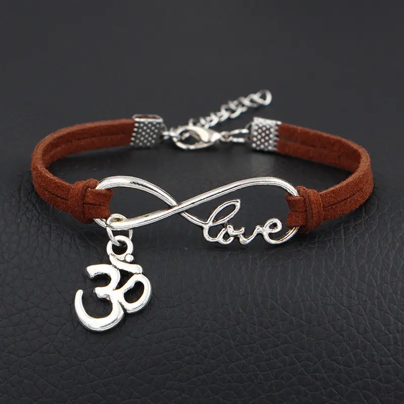 10 шт./лот браслет Infinity Love 8 Om yoga zen 3D OHM Шарм Подвеска сердце для женщин/мужчин