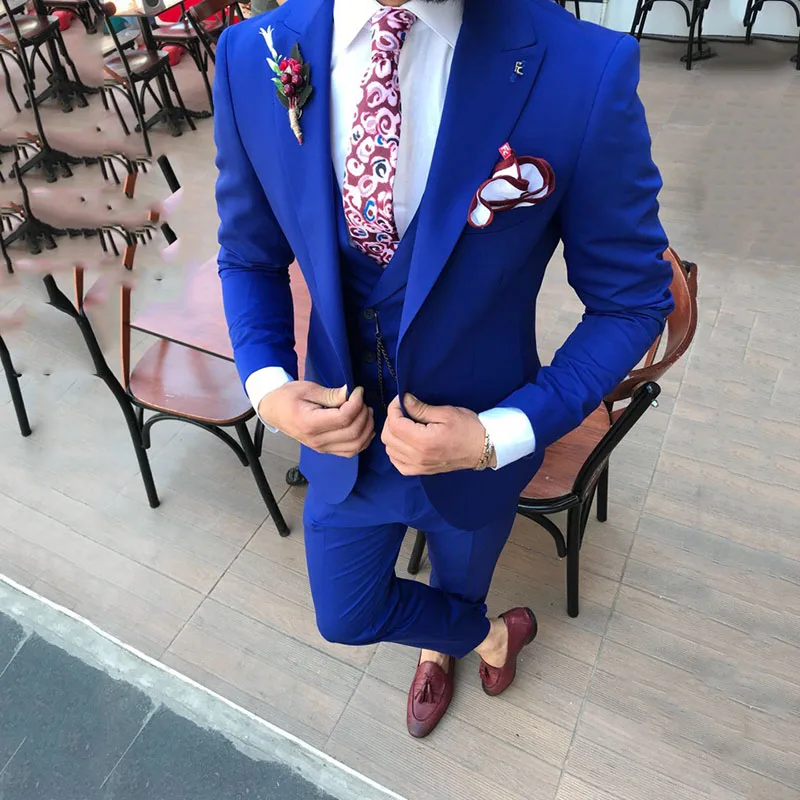 Индивидуальный заказ мужские свадебные смокинги Royal Blue остроконечные нагрудные